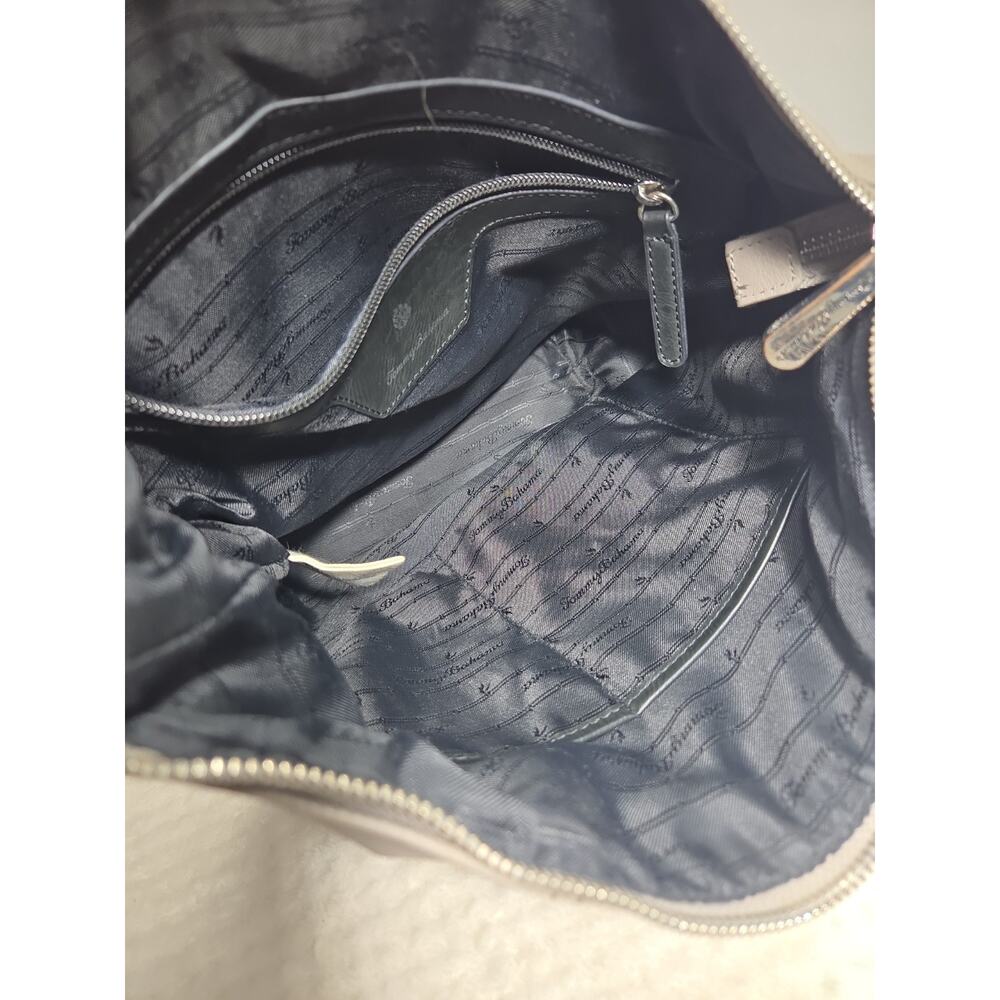 Tommy Bahama Gray Leather Hobo Shoulder Bag Whipstitch Zip Purse - Picture 14 of 14